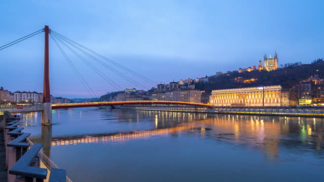 Time-lapse: Our Lady of Fork Saone River Lyon France sunset