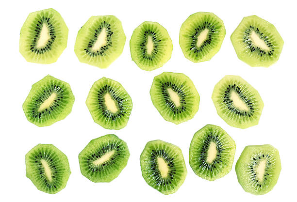 istock Kiwi slices (kiwifruit). Isolated on white background. 579732220