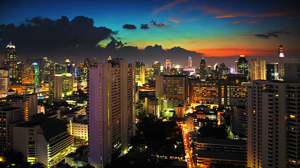 istock Night cityscape, Bangkok skyline night 579733312