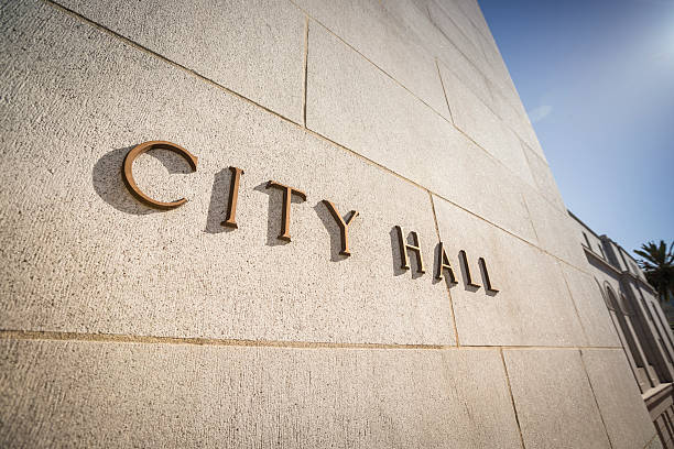 city hall brass sign - stadshus bildbanksfoton och bilder