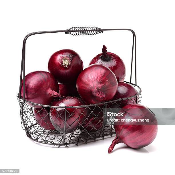 Red Onion Stock Photo - Download Image Now - Agriculture, Basket, Circle