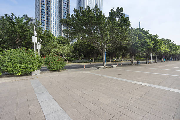 istock empty, modern square and skyscrapers in modern city 579735084
