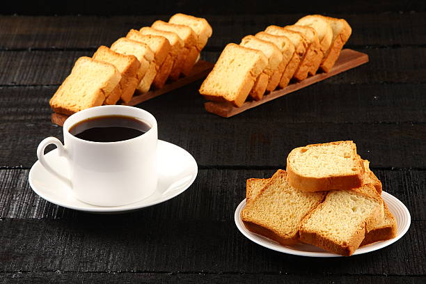 istock Organic black coffee with butter toast cookie. 579737478
