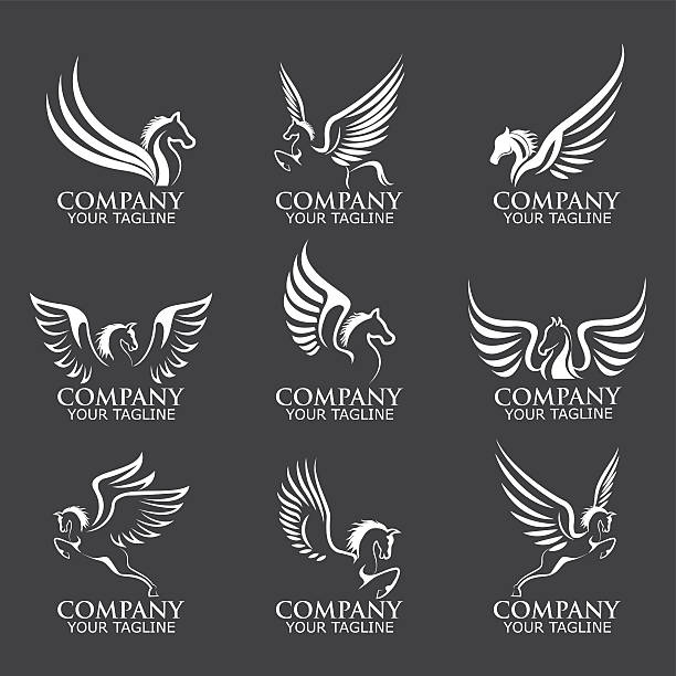 ilustrações de stock, clip art, desenhos animados e ícones de pegasus logos - pegasus horse symbol mythology