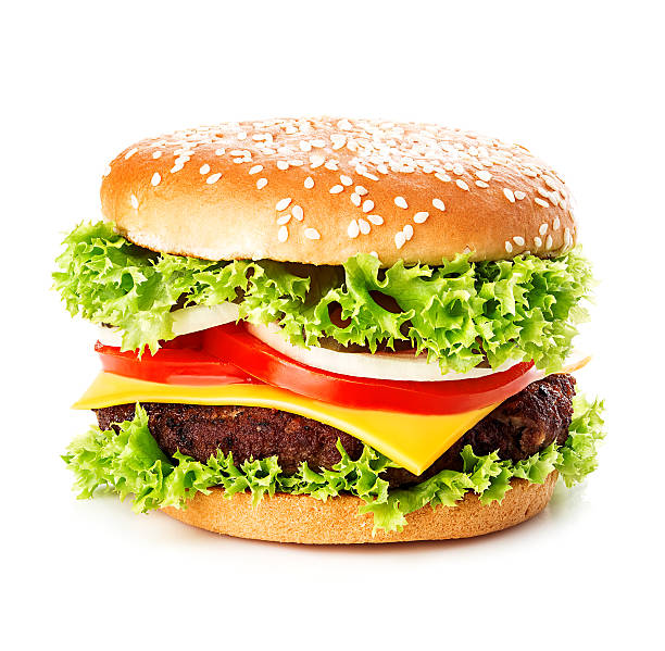 istock Big burger, hamburger, cheeseburger close-up isolated on a white background. 579739036