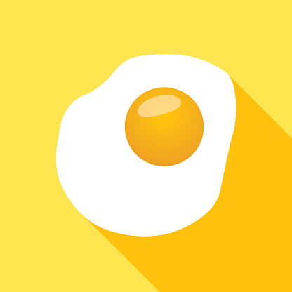 Vector illustration of a fried egg with shadow on a square yellow background.