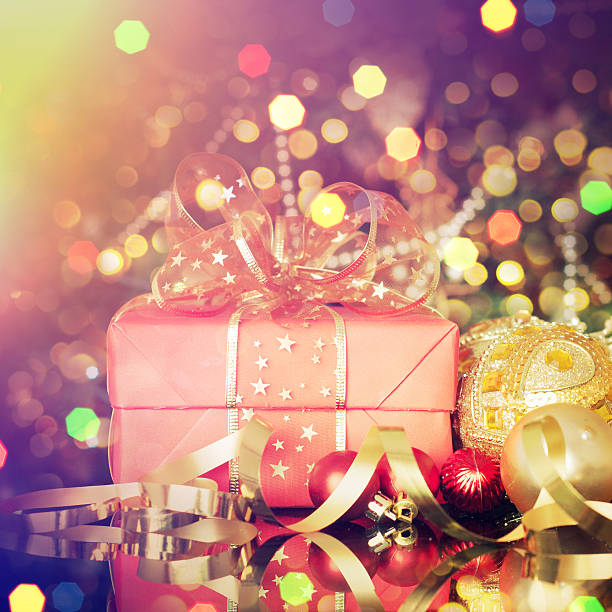 istock Christmas gift box with christmas balls 579739924