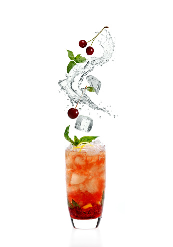 cocktail with cherries and splashes