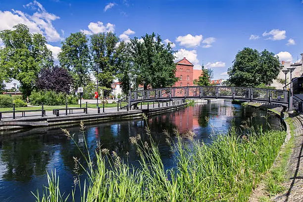 Canal with small bridge to the Mill Island, Bydgoszcz, Poland