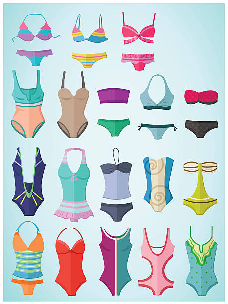 Swimwear in flat design Set of swimwear in flat design  bathing suit stock illustrations