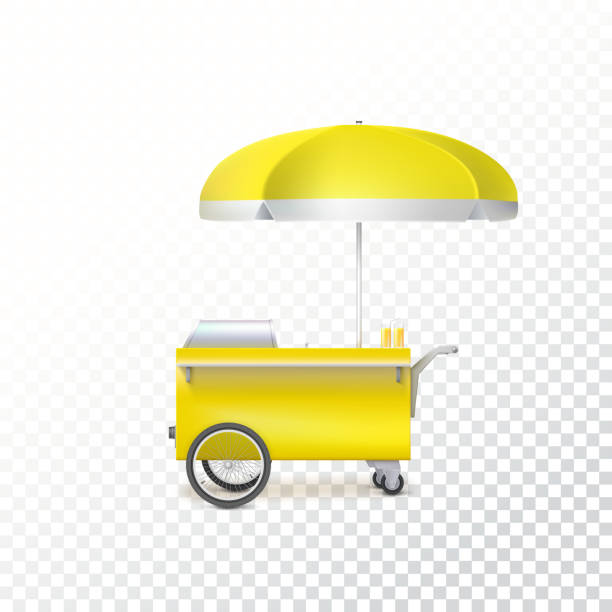ilustrações de stock, clip art, desenhos animados e ícones de fast food cart, street shop. - carro de cachorros quentes