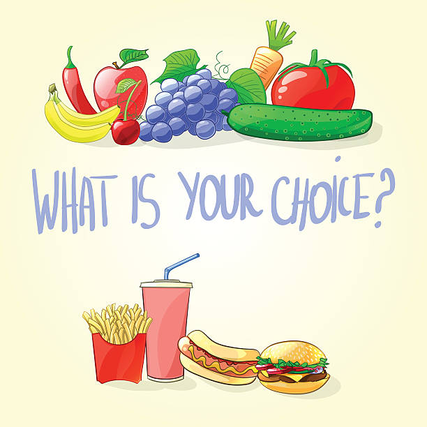 świeże owoce i warzywa lub fast foody. ilustracja wektorowa - white background ideas food and drink lifestyles stock illustrations