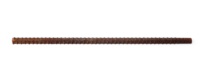 Rusty reinforcing rod isolated on white background with clipping path.