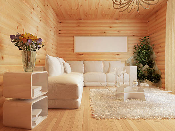 istock living room interior in a log house. 579753224