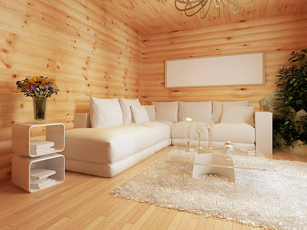 istock living room interior in a log house. 579753588
