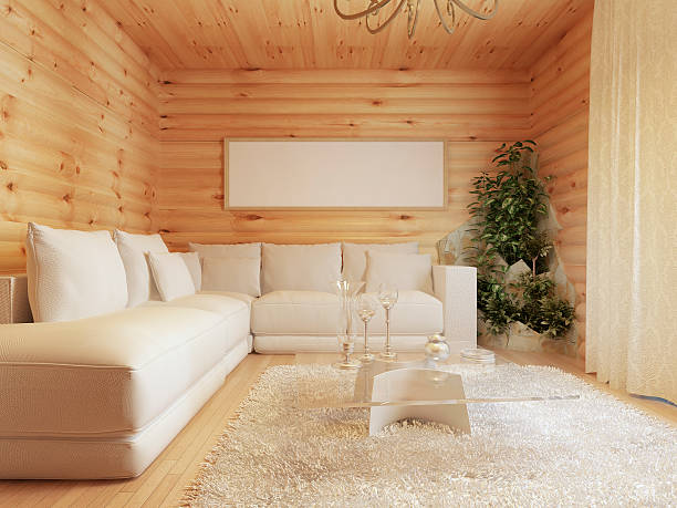 istock living room interior in a log house. 579753816