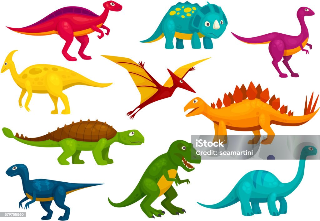 Collection de dessins animés dinosaures. Animaux vecteurs - clipart vectoriel de Dinosaure libre de droits