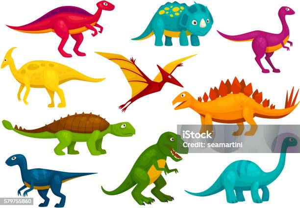 Dinosaurs Cartoon Collection Vector Animals Stock Illustration - Download Image Now - Dinosaur, Cartoon, Icon Symbol