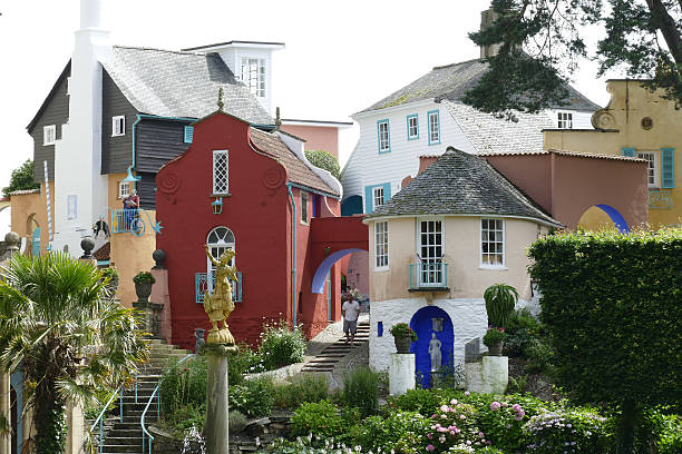 Portmeirion, Wales. Portmeirion, North Wales, UK. July 18, 2016. A section of Italian architectural designed buildings and gardens  by Clough Williams-Ellis on the Welsh coast. portmeirion stock pictures, royalty-free photos & images