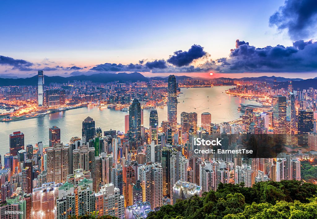 Hong Kong city view from peak at Sunrise Hong Kong Stock Photo