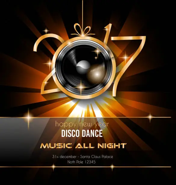 Vector illustration of 2017 Happy New Year Disco Party Background for your Flyers