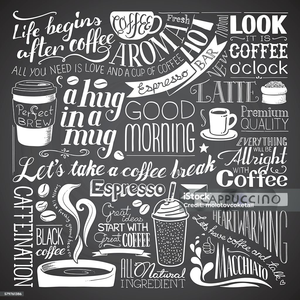 coffee icon wallpaper A coffee related chalkboard drawing background. Each object is grouped individually. Coffee - Drink stock vector