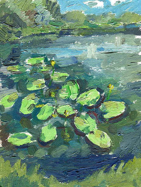 istock Water lilies on the lake painting 579762790