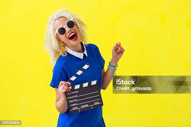 Woman Holding A Movie Directors Scene Card Stock Photo - Download Image Now - Acting - Performance, Classroom, Film Industry