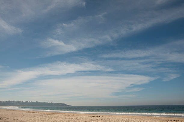 istock Blue sky, sirrus cloud beach sand water background 579765238