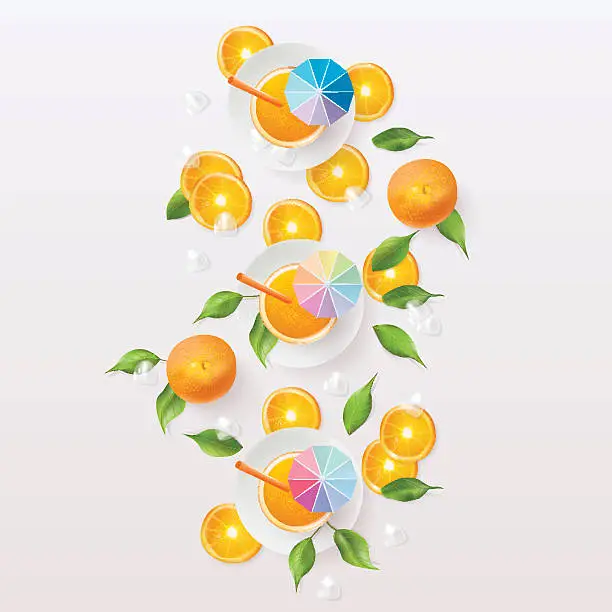 Vector illustration of Healthy orange juice and fruit slices