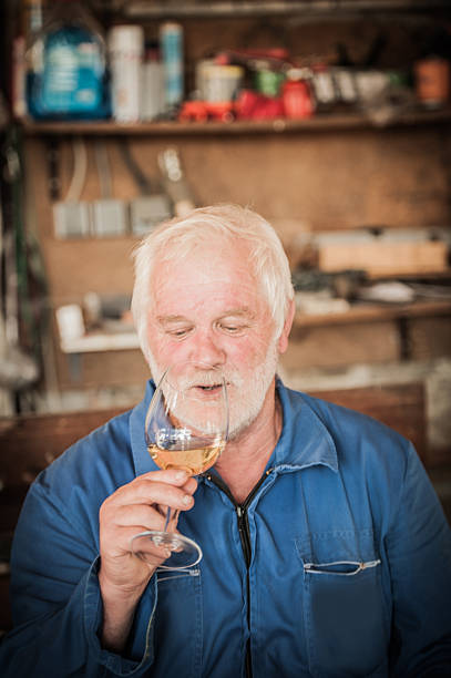 istock Senior Man with Beard Drinking Glass of White Wine 579766026