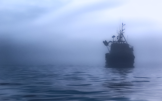 Ship at sea in the mist...