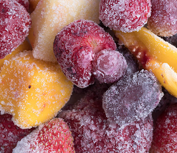 Close view of frozen mixed fruit