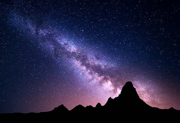 istock Night landscape with colorful Milky Way and mountain peak 579769146