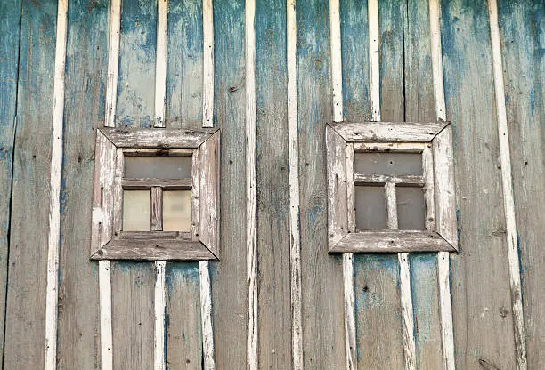 wooden windowframes in old birdhouse