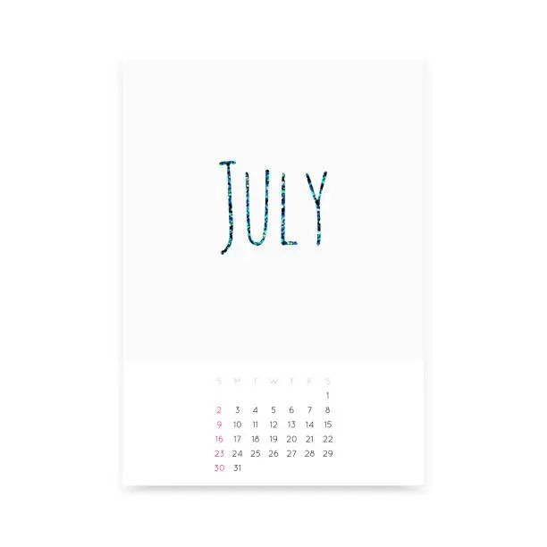 Vector illustration of July 2017 Calendar Page