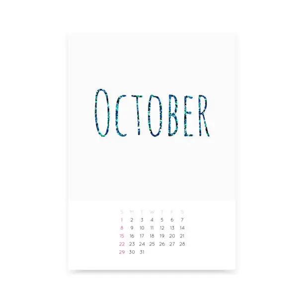 Vector illustration of October 2017 Calendar Page