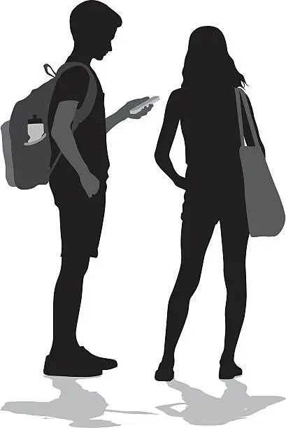 Vector illustration of Teenagers Socializing In Person And With Technology