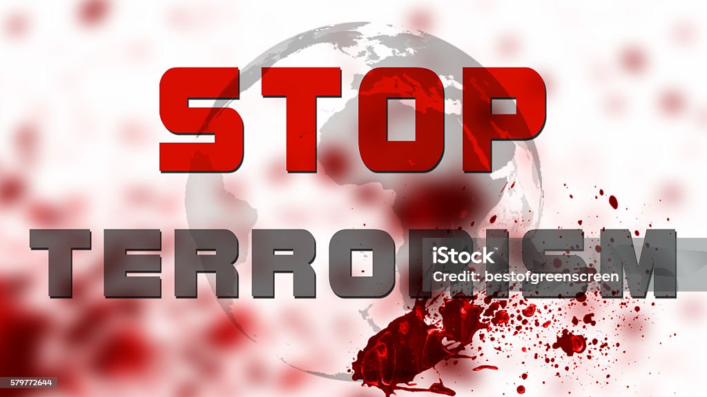 stop terrorism text on bloody background Blood Stock Photo