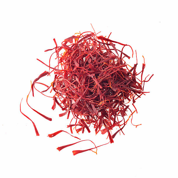 istock Top View of Red Saffron Threads on White Background 579774058