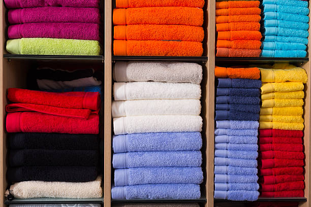 soft towels in showcase in store