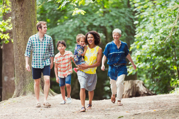 istock Multi-generation family walking in woods 579980641