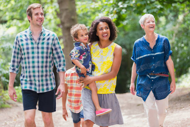 istock Multi-generation family walking in woods 579980671
