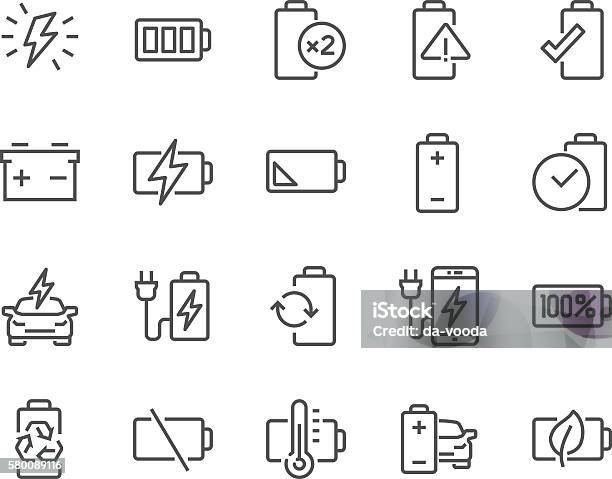 Line Battery Icons Stock Illustration - Download Image Now - Icon Symbol, Battery, Electricity