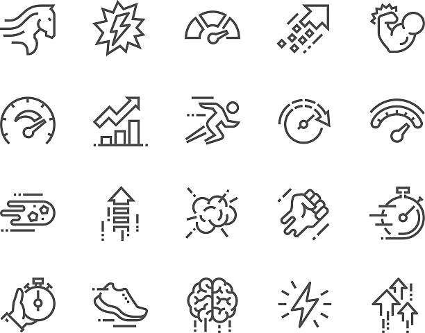 Line Performance Icons Simple Set of Performance Related Vector Line Icons. Contains such Icons as Power, Speed, Graph, Sprint, Boost, Brain, Gain and more. Editable Stroke. 48x48 Pixel Perfect. unyielding stock illustrations