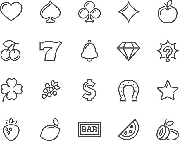 Line Slot Machine Icons Simple Set of Slot Machine Vector Line Icons. Contains such Icons as Four-Leaf, Diamond, Fruits and more. Editable Stroke. 48x48 Pixel Perfect. lucky stock illustrations