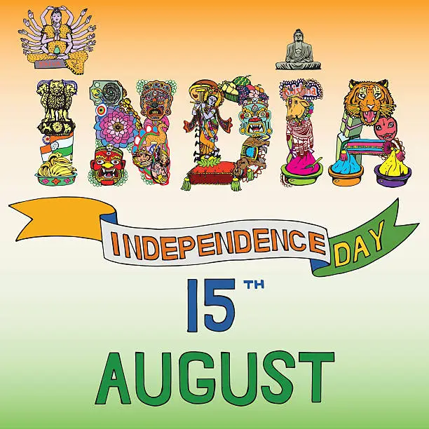 Vector illustration of Indian Independence Day theme. National symbols of 15 August.