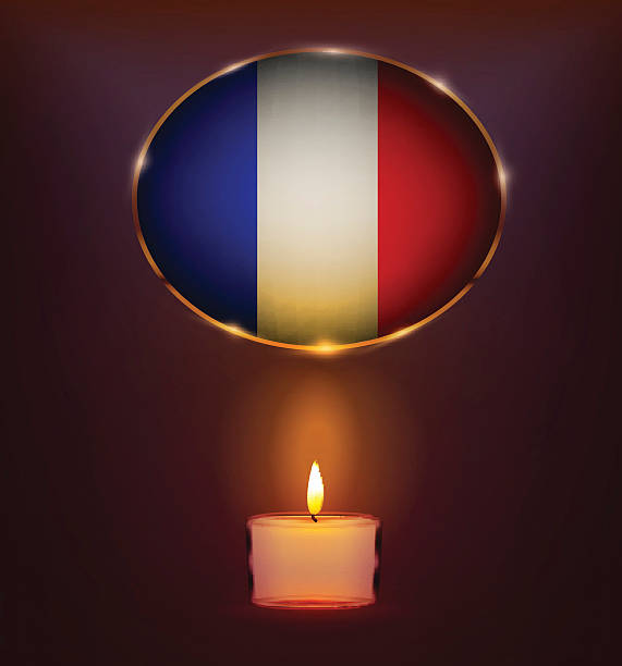 свечи перед национальным флагом франции. - memorial vigil candlelight candle memorial service stock illustrations