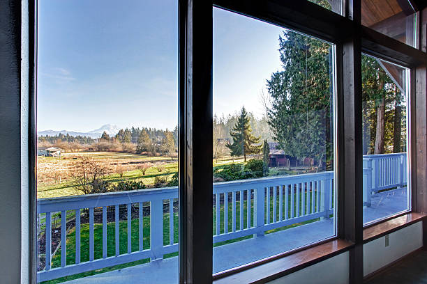 istock Awesome mountain view from the living room window. 580092228