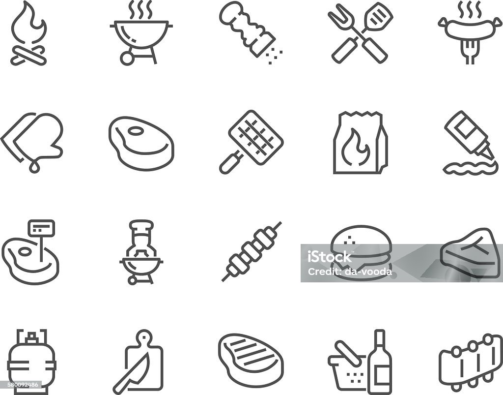 Line Barbecue Icons Simple Set of Barbecue Related Vector Line Icons. Contains such Icons as Steak, Ribs, Bonfire, Gas and more. Editable Stroke. 48x48 Pixel Perfect. Icon Symbol stock vector